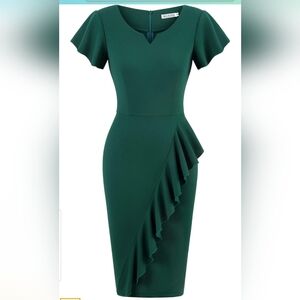 MUXXN Women's Vintage Short Sleeve Square Neck Peplum... XL Green